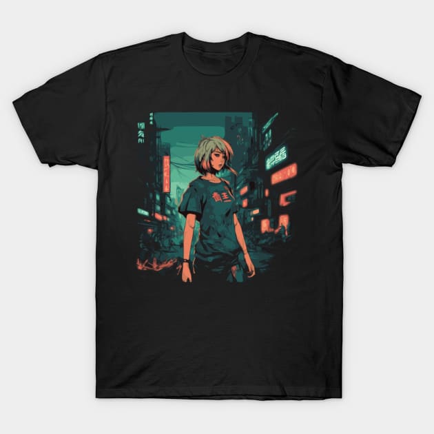 Cyberpunk Anime Aesthetic in Tokyo Japan T-Shirt by Pixy Official